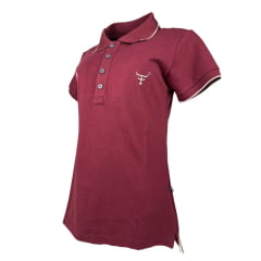 Camisa Polo Feminina Texas Farm New Style Manga Curta Vermelho Vinho Com Bordado Bandeira U.S.A Ref:CPF008