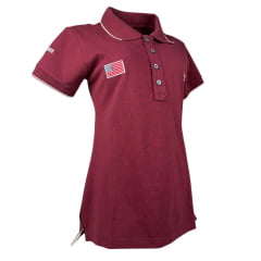 Camisa Polo Feminina Texas Farm New Style Manga Curta Vermelho Vinho Com Bordado Bandeira U.S.A Ref:CPF008