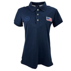 Camisa Polo Feminina TXC Azul Marinho Custom Slim Com Logo Bordada em Azul Ref.27216