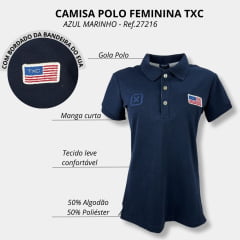 Camisa Polo Feminina TXC Azul Marinho Custom Slim Com Logo Bordada em Azul Ref.27216