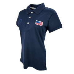 Camisa Polo Feminina TXC Azul Marinho Custom Slim Com Logo Bordada em Azul Ref.27216