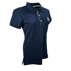 Camisa Polo Feminina TXC Azul Marinho Custom Slim Com Logo Bordada em Azul Ref.27216