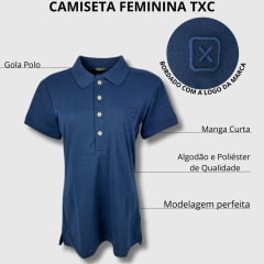 Camisa Polo Feminina TXC Custom Manga Curta Azul Marinho Com Bordado