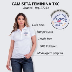 Camisa Polo Feminina TXC Custom Manga Curta Branca Bordado Logo - Ref.27233