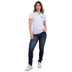 Camisa Polo Feminina TXC Custom Manga Curta Branca Bordado Logo - Ref.27233