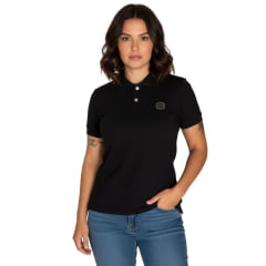 Camisa Polo Feminina TXC Custom Slim Piquet Manga Curta Preto Com Logo Strass Ref:27345 Camisa Polo Feminina TXC Custom Slim Piquet Manga Curta Preto Com Logo Strass Ref:27345
