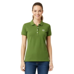 Camisa Polo Feminina TXC Custom Slim Piquet Manga Curta Verde Militar Com Logo Bordado CruRef:27113 Camisa Polo Feminina TXC Custom Slim Piquet Manga Curta Verde Militar Com Logo Bordado CruRef:27113