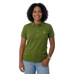 Camisa Polo Feminina TXC Custom Slim Piquet Manga Curta Verde Militar Com Logo Bordado CruRef:27113 Camisa Polo Feminina TXC Custom Slim Piquet Manga Curta Verde Militar Com Logo Bordado CruRef:27113