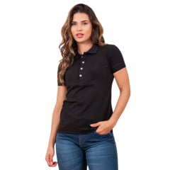 Camisa Polo Feminina TXC Manga Curta Custom Slim Preto Com Logo Bordada Ref:27305