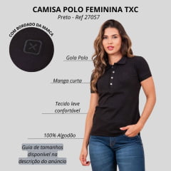 Camisa Polo Feminina TXC Preta Com Logo Bordada Ref:27057