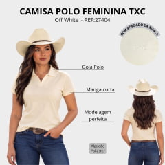 Camisa Polo Feminina TXC Regular Piquet Manga Curta Off White Logo Bordado REF:27404