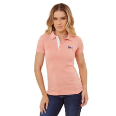 Camisa Polo Feminina TXC Rosa Custom Slim Manga Curta Com Logo Bordada em Rosa Ref.27216