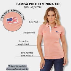 Camisa Polo Feminina TXC Rosa Custom Slim Manga Curta Com Logo Bordada em Rosa Ref.27216