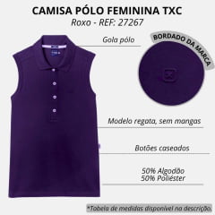 Camisa Polo Feminina TXC Sem Manga Slim Roxo Logo Bordado - REF: 27267