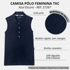 Camisa Polo Feminina TXC Slim Custom Sem Manga Azul Marinho Logo Bordado - REF: 27267