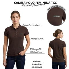 Camisa Polo Feminina TXC Slim Manga Curta Marrom Com Logo Aplicado Ref:RAM27057