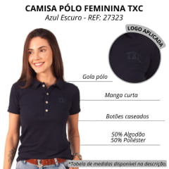 Camisa Polo Feminina TXC Slim Piquet Azul Marinho Logo Aplicada - REF: 27323