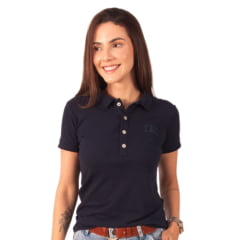 Camisa Polo Feminina TXC Slim Piquet Azul Marinho Logo Aplicada - REF: 27323 Camisa Polo Feminina TXC Slim Piquet Azul Marinho Logo Aplicada - REF: 27323