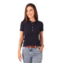 Camisa Polo Feminina TXC Slim Piquet Azul Marinho Logo Aplicada - REF: 27323