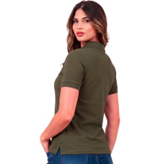 Camisa Polo Feminina TXC Slim Piquet Manga Curta Verde Militar Logo Bege Escuro REF:27113