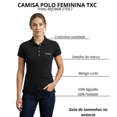 Camisa Polo Feminina TXC Slim Ram Preta Ref:RAM27057