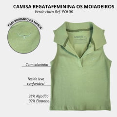 Camisa Regata Polo Feminina Os Moiadeiros Verde Claro Cropped Com Logo Bordada Ref:POLO06