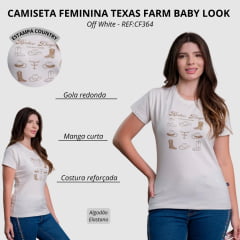 Camiseta Feminina Texas Farm Baby Look Off White Com Estampa Em Marrom REF:CF364