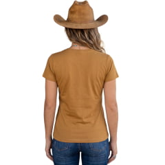 Camiseta Feminina Texas Farm Baby Look Roots E Boots Marrom Cappuccino Estampa Off White REF:CF372