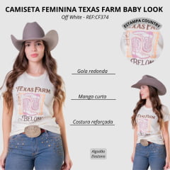 Camiseta Feminina Texas Farm Baby Look Stamp Off White Estampada REF:CF374