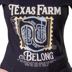 Camiseta Feminina Texas Farm Baby Look Stamp Preta Estampada REF:CF374