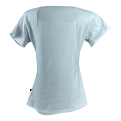 Camiseta Babylook Feminina Texas Farm Branca Manga Curta Com Logo Azul De Flores Ref: CF268