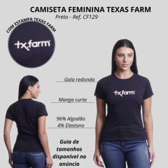 Camiseta Babylook Feminina Texas Farm Preta Manga Curta Com Logo Em Branco Ref:CF129