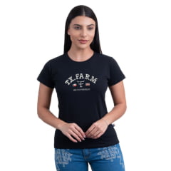 Camiseta Babylook Feminina Texas Farm Preta Manga Curta Com Logo Grande Em Branco Ref:CF156