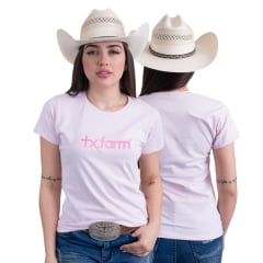 Camiseta Babylook Feminina Texas Farm Rosa Manga Curta Com Logo Em Pink Ref:CF129