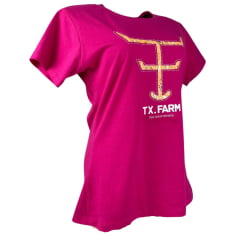 Camiseta Babylook Feminina Texas Farm Rosa Pink Manga Curta Com Logo Grande Laranja Ref: CF273
