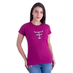 Camiseta Babylook Feminina Texas Farm Roxo Amora Manga Curta Com Logo Em Branco E Lilás Ref:CF299