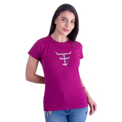 Camiseta Babylook Feminina Texas Farm Roxo Amora Manga Curta Com Logo Em Branco E Lilás Ref:CF299