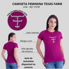 Camiseta Babylook Feminina Texas Farm Roxo Amora Manga Curta Com Logo Em Branco E Lilás Ref:CF299