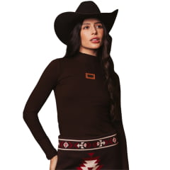 Camiseta Feminina Turkese Brown Manga Longa Tecido Marrom Canelada Gola Alta EF:BL03 Camiseta Feminina Turkese Brown Manga Longa Tecido Marrom Canelada Gola Alta EF:BL03