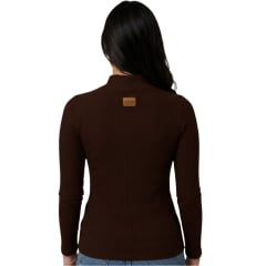 Camiseta Feminina Turkese Brown Manga Longa Tecido Marrom Canelada Gola Alta EF:BL03