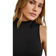 Regata Feminina TXC Viscose Preta Gola Alta Com Logo Bordado Ref:51298