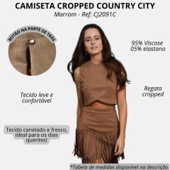 Camiseta Cropped Feminina Country City Alice Sem Manga Marrom REf: CJ2091C