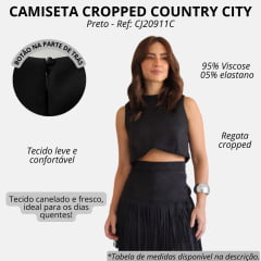 Camiseta Cropped Feminina Country City Alice Sem Manga Preto REf: CJ20911C