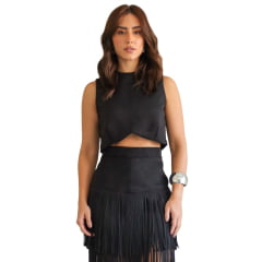Camiseta Cropped Feminina Country City Alice Sem Manga Preto REf: CJ20911C