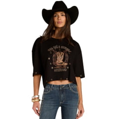 Cropped Feminino Moon Horse Over Preto Estampa Bordado Tachinhas Detalhe Ilhós REF01.13.508 Cropped Feminino Moon Horse Over Preto Estampa Bordado Tachinhas Detalhe Ilhós REF01.13.508
