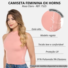 Camiseta Cropped Feminina Ox Horns Sem Manga Com Gola Alta Rose Com Logo Na Lateral Branco REF: 7525