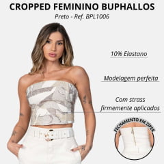 Cropped Feminino Buphallos Bege Claro Tomara Que Caia Bordado Termo Horses Frente Total Ref: BPL 1276