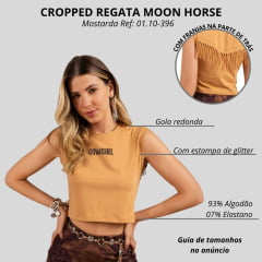 Camiseta Cropped Feminino Moon Horse Cor Caramelo Estampado Cowgirl Com Franja Nas Costas Ref:01-10-396
