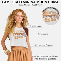 Cropped Feminino Moon Horse Country Creme E Marrom Sem Manga Estampada Ref:01.11.443