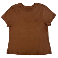 Camiseta Cropped Feminino Os Moiadeiros Manga Curta Básica Teen Marrom Chocolate Com Logo Bordado Ref:CRMF54
